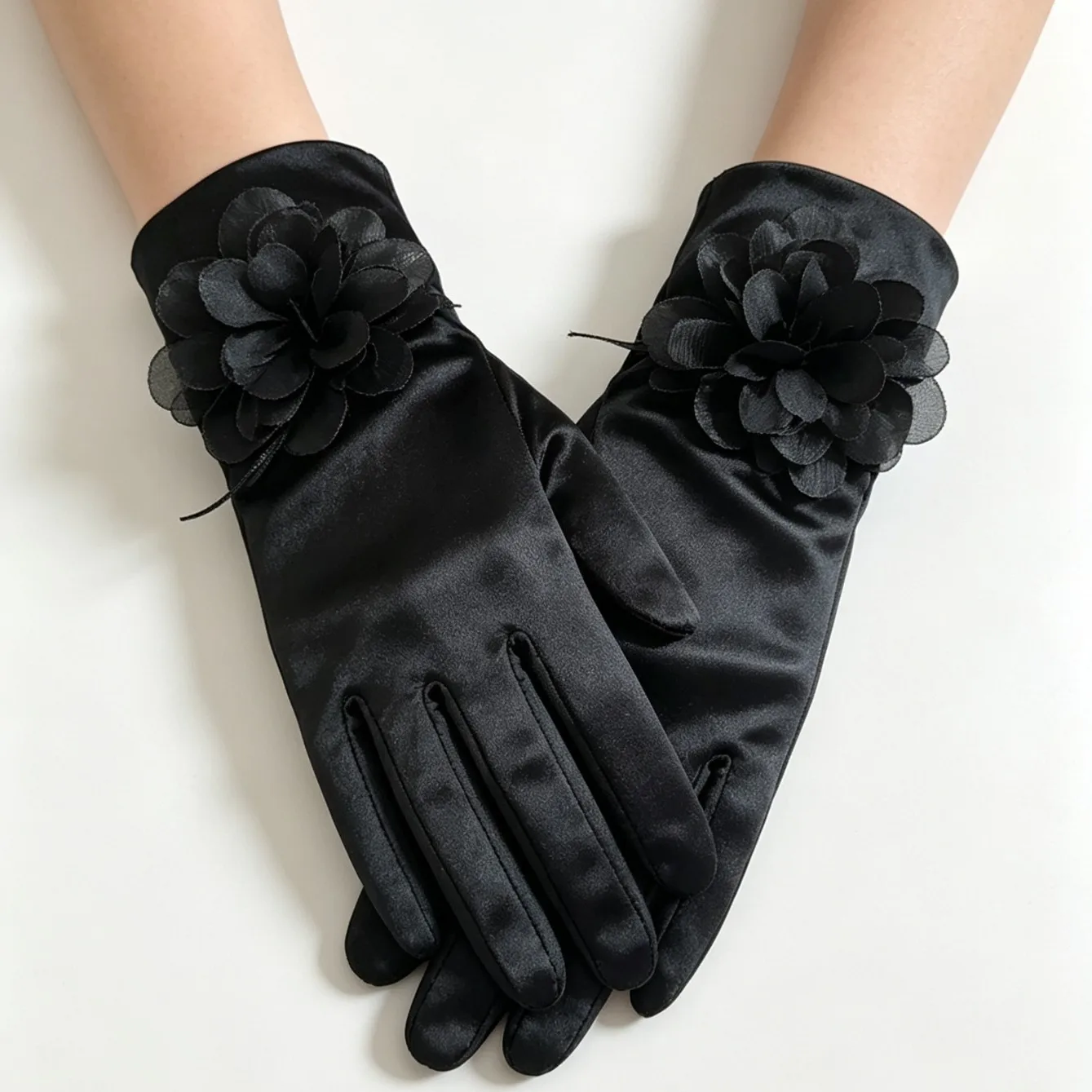 Gloves Women Satin Short Flower Bridal Wedding Toast Etiquette Banquet Party Stage Decorative Multi Color Lightweight Soft Comfy