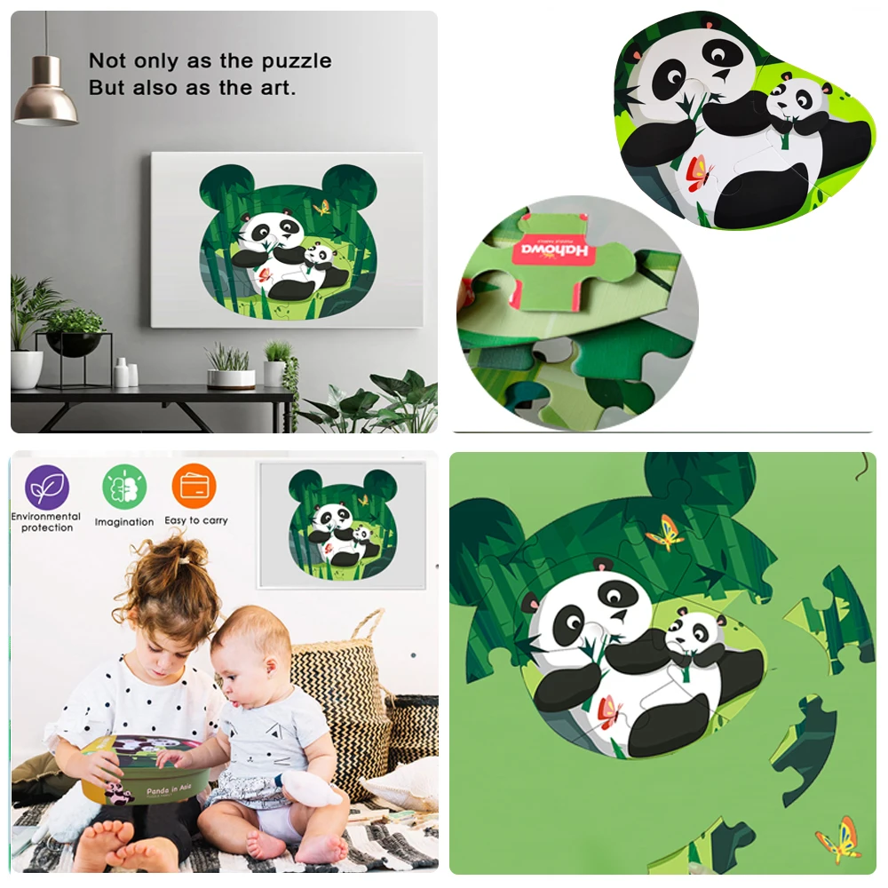 هاهووا الحيوان بازل قطع الباندا أطفال الجدول ألعاب لمدة 3 سنوات تعلم الألغاز ألعاب تعليمية هدايا عيد ميلاد الأطفال #5