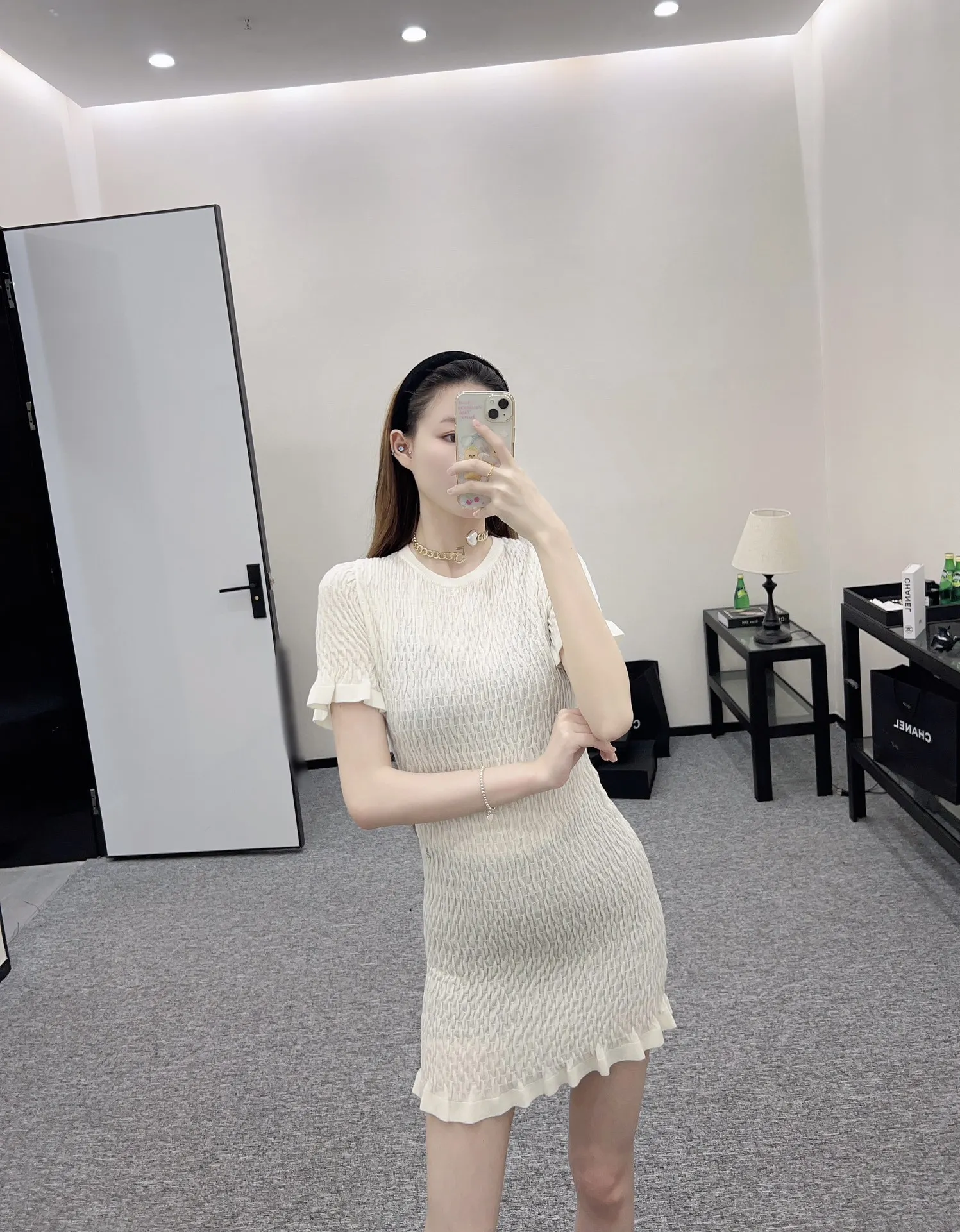 

2024 Summer New High Quality Women's Wear Lotus leaf three-dimensional wave short sleeved knitted dress 0621