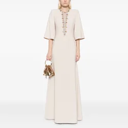 Elegant Wedding Guest Dress Champagne Crystal O Neck Mermaid Formal Party Gowns for Women 2025 3/4 Sleeves Trumpet Evening Dress