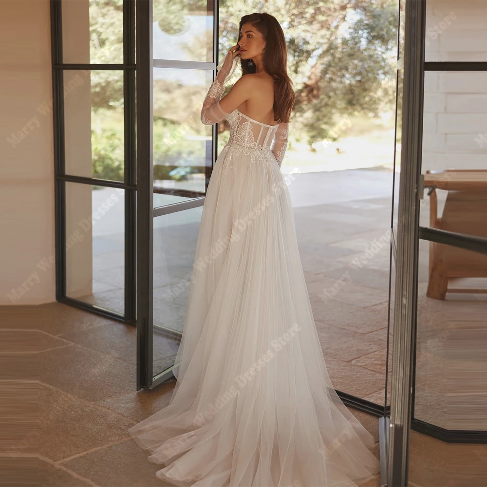 Kochanie kołnierz linia A damskie suknie ślubne moda koronkowy kwiat drukowanie suknie panny młodej koronkowe rękawy Vestido De Novia dostosowane