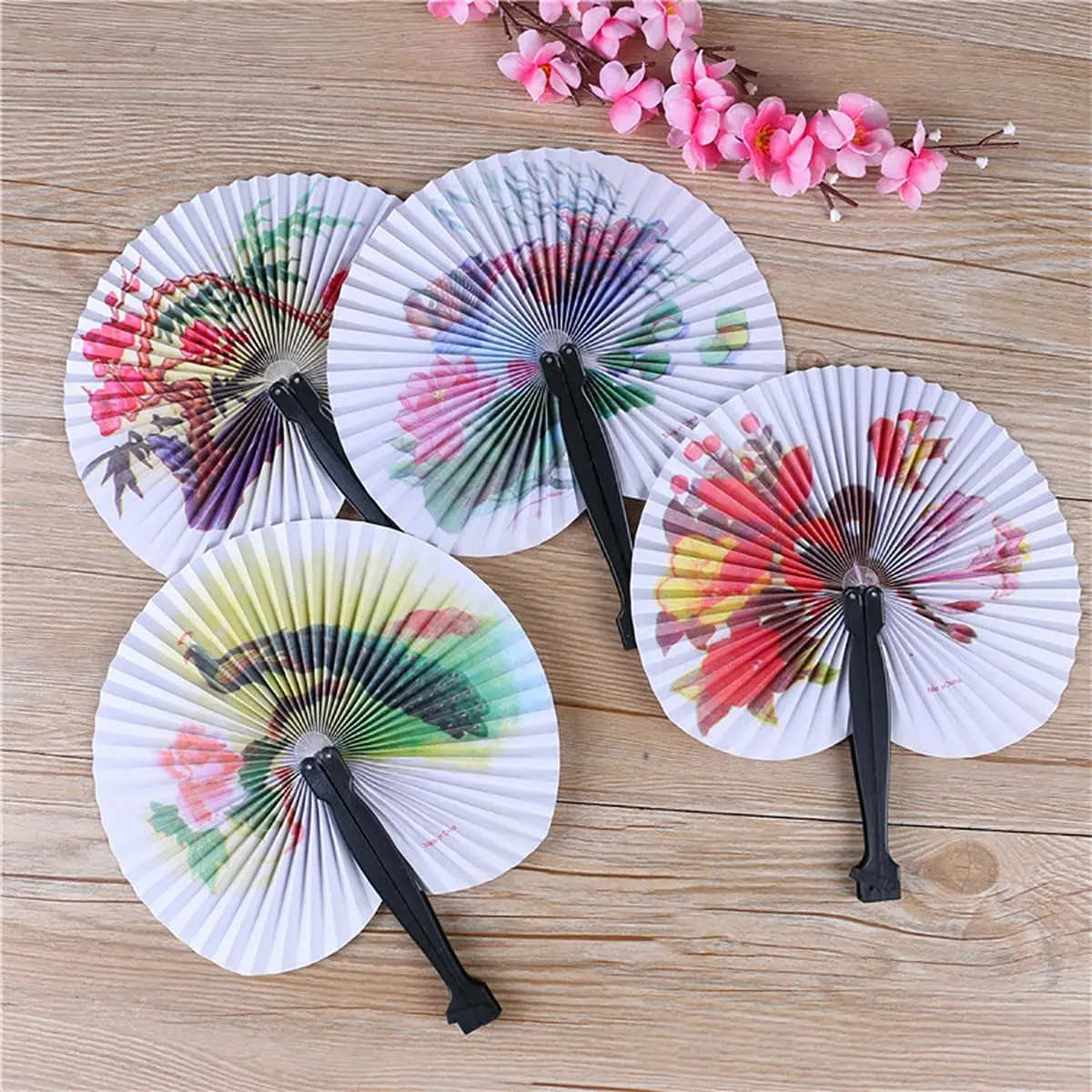 12 PCS Mini Oriental Folding Fans Christmas Handheld Folding Paper Fans Assortment for Birthday Wedding Party Supplies