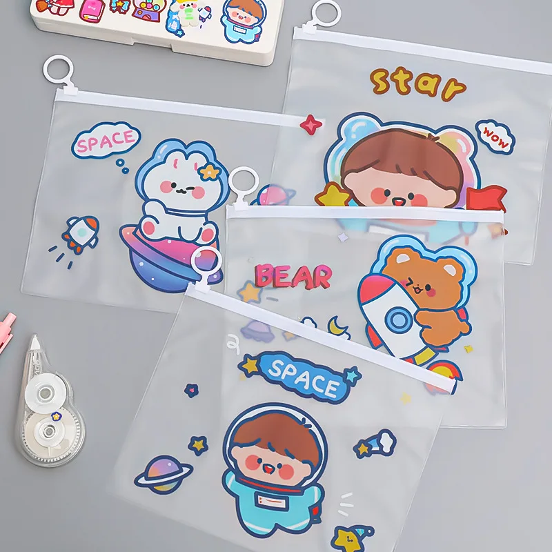 

4 pcs/set Cartoon Astronaut Transparent File Bag Pencil Case Pocket Folders Filing Products Document Zipper Bag Supplies Gift