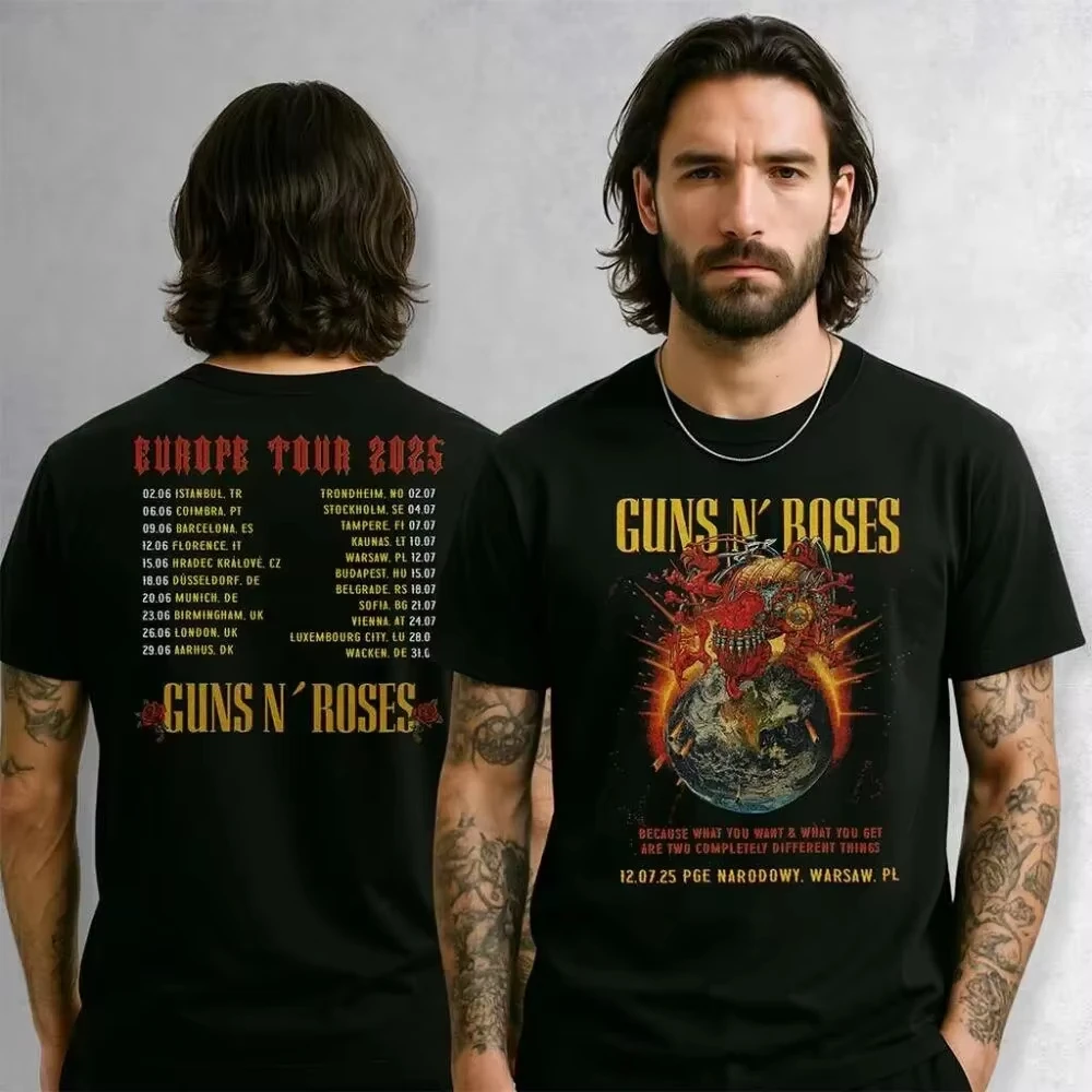 Guns N Roses World Tour 2026 Graphics Cotton Shirt Men Retro Fashion New Summer Hip Hop Unisex Short Sleeve Tshirt Fan Gift