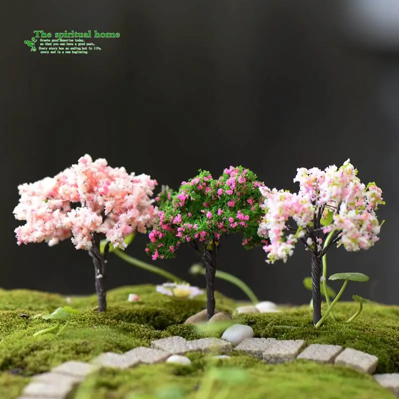

100PCS Zakka Artificial Mini Tree Plant Micro-landscape Ornaments Cherry Blossoms Home Decoration Supplies