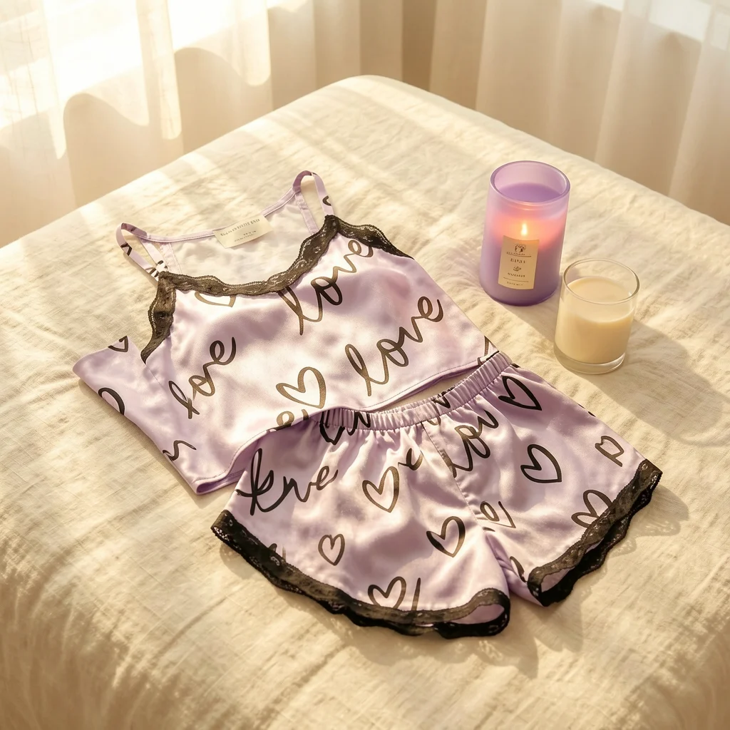 Pajama Shorts Set Printed Camisole Sleepwear Ladies Nighty Two-piece Women's Pajamas For Bedroom Attire Gift For Women