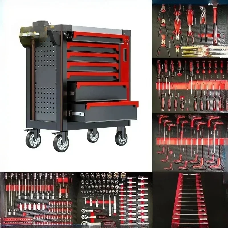 7 Drawers Garage Storage 200-421Pcs Tool Sets Box Chest Workshop Trolley Cabinet For Auto Repair Tools Packaging Home Use