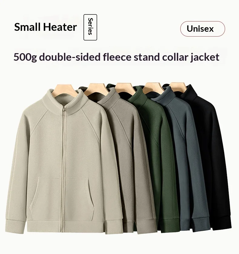 

500g Heavyweight Mens Fleece Winter Stand Collar Hoodie Thick Windproof Warm Coat Outdoor Sport Outerwear Men's winter jackets