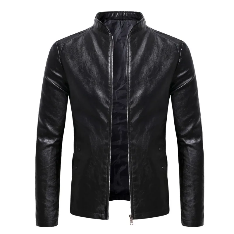 Spring New Foreign Trade Men's Motorcycle Slim Fit Leather Coat Youth Stand Up Collar Business Casual Leather Coat Jacket