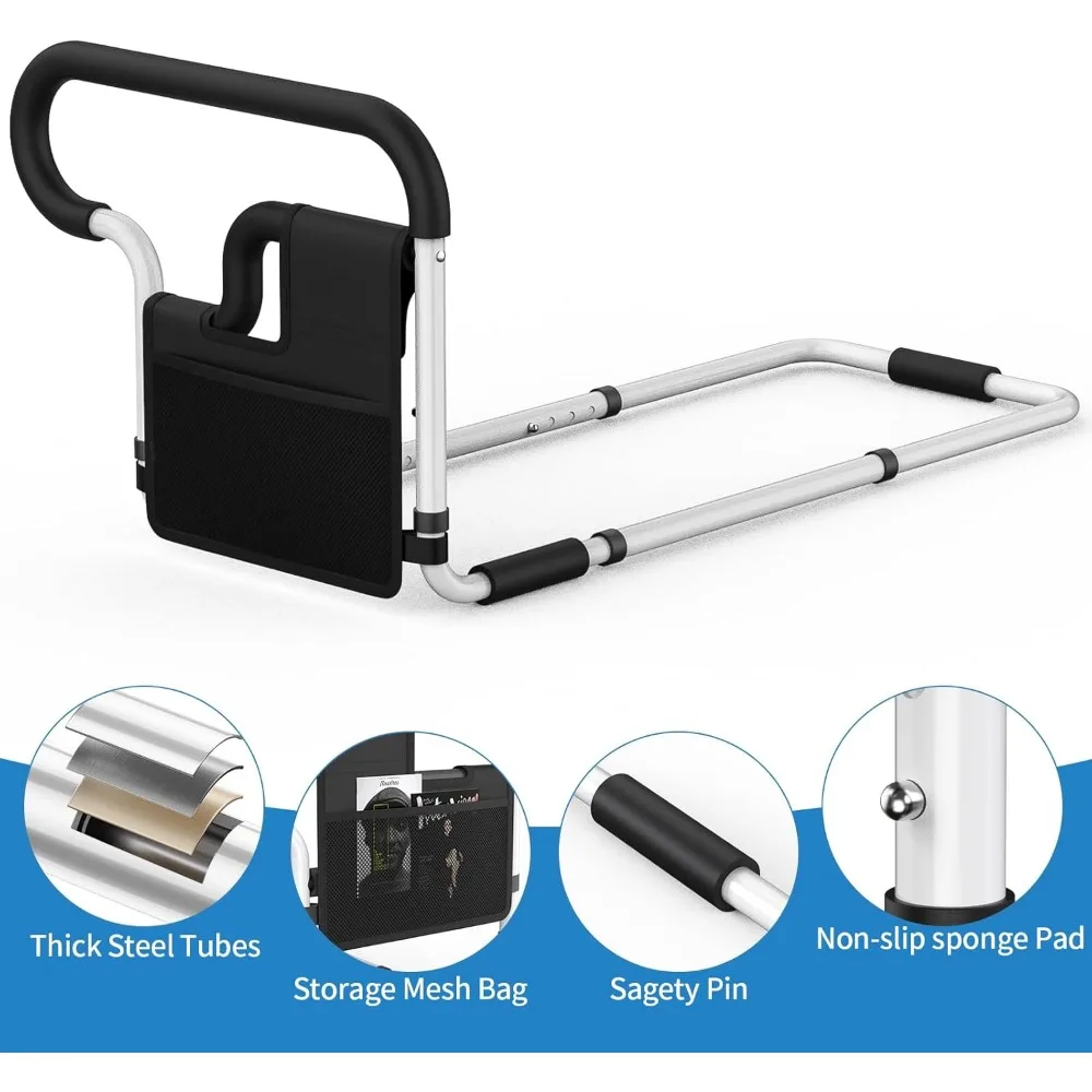 حاجز أمان للسرير قابل للتعديل لكبار السن - يناسب جميع أحجام المرتبة، وإعداد بدون أدوات، وقبضة غير قابلة للانزلاق