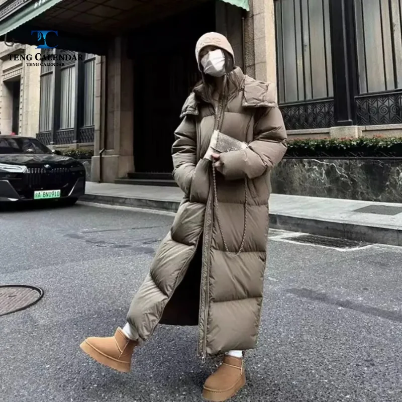 Extra Long Down and Cotton Jacket, Thick Blanket Over Knee To Ankle, Hooded Jacket, Women's 2026 Winter New Style