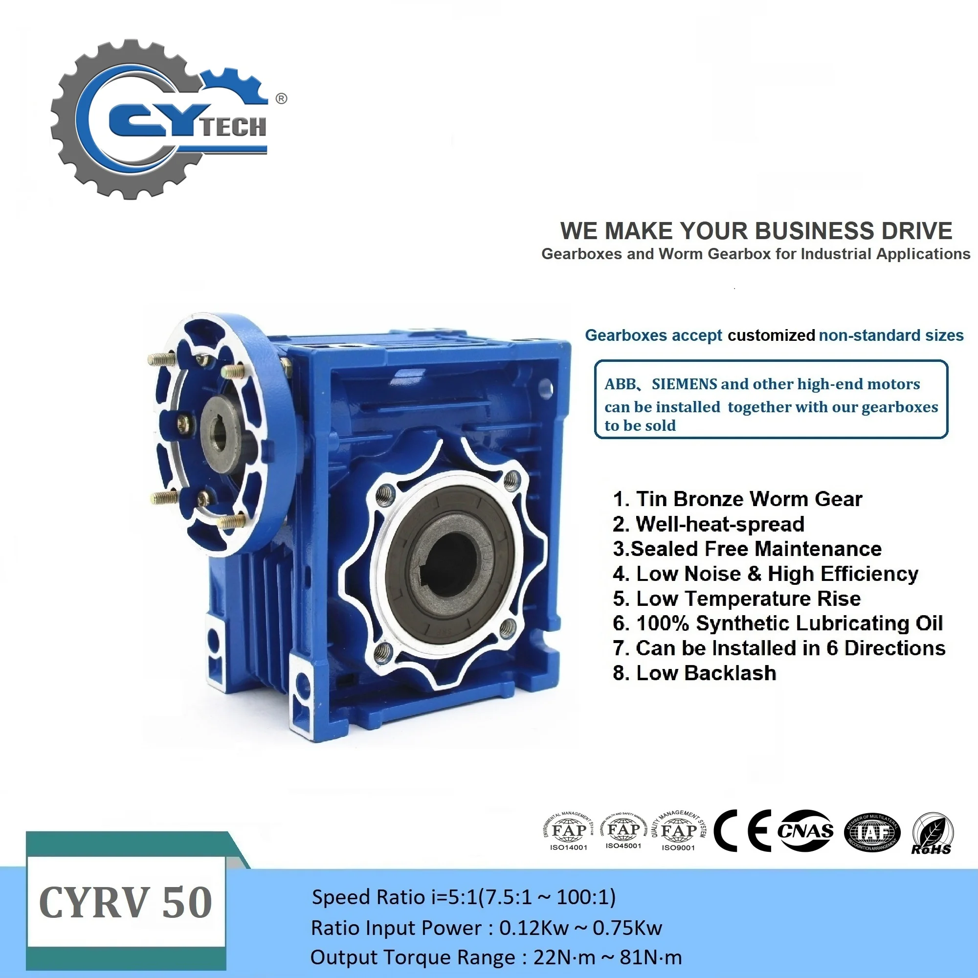 CHENYUE Worm Gearbox NMRV50 Ratio 5:1-100:1Input 11/14/19mm output  25 Worm Speed Reducer NEMA42 for Servo Motor Stepper Motor