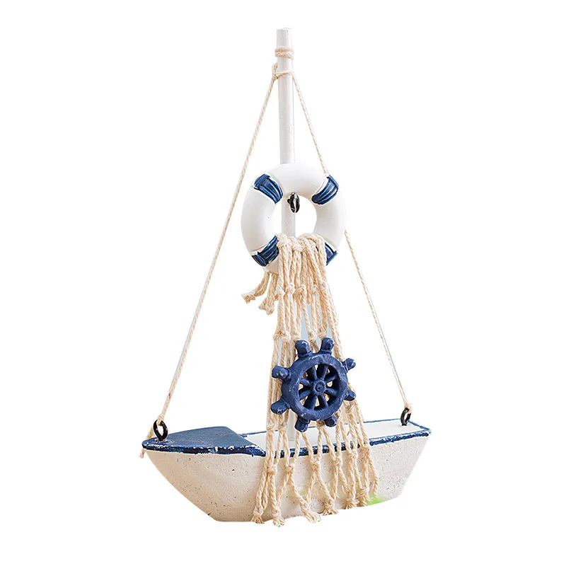 17cm Sailboat Model Wooden Sailing Boat Home Decoration Beach Nautical Design Navy Creative Sculpture Boat Model Crafts