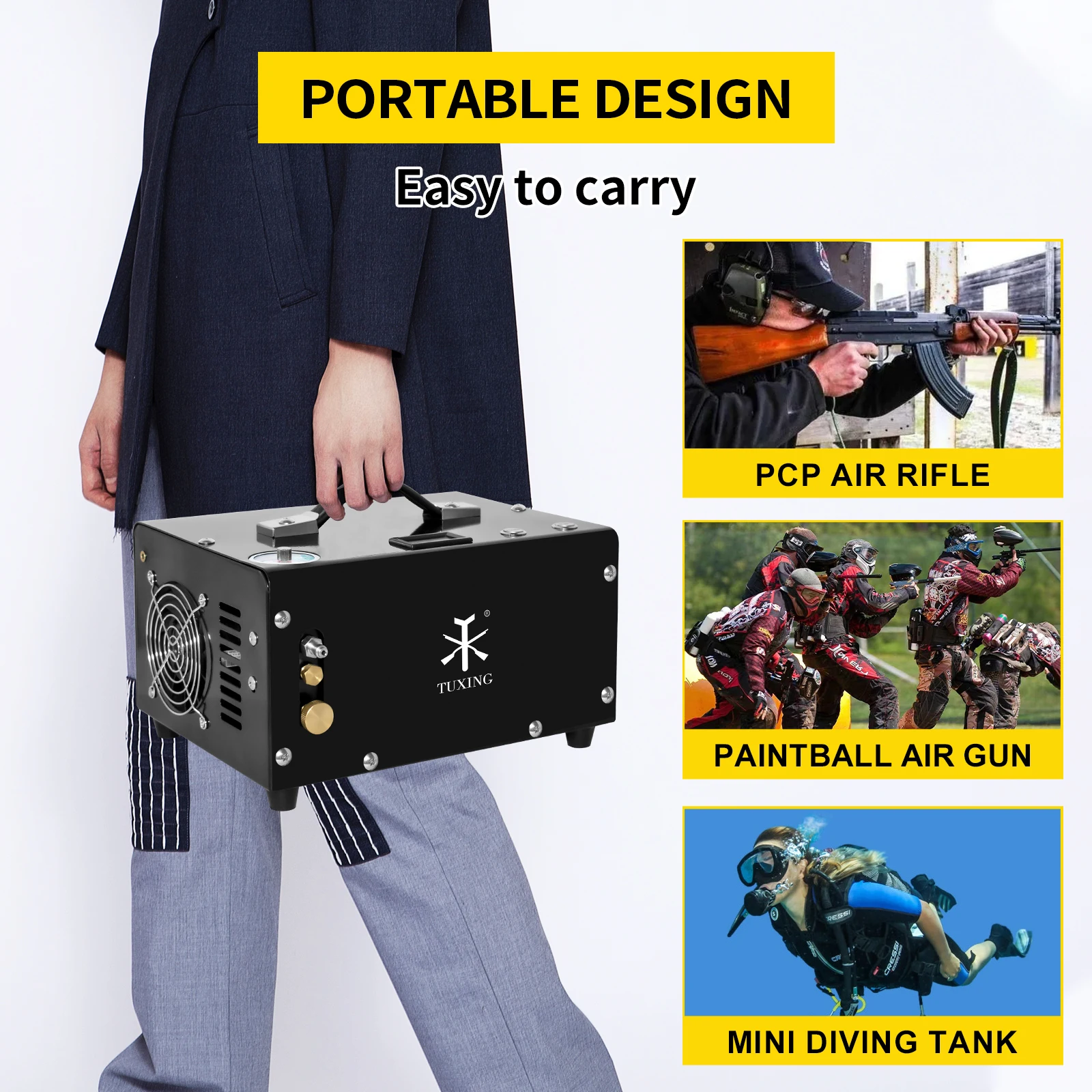 TUXING TXET061 4500Psi 300Bar 12V PCP Air Compressor High Pressure Pump Compressor Transformer Airgun Pneumatic Rifle Inflator