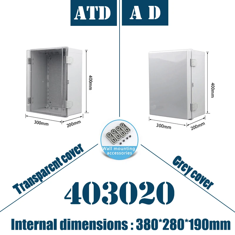 

AD type outdoor waterproof box, with dimensions of 400*300*200mm, waterproof rating of IP67