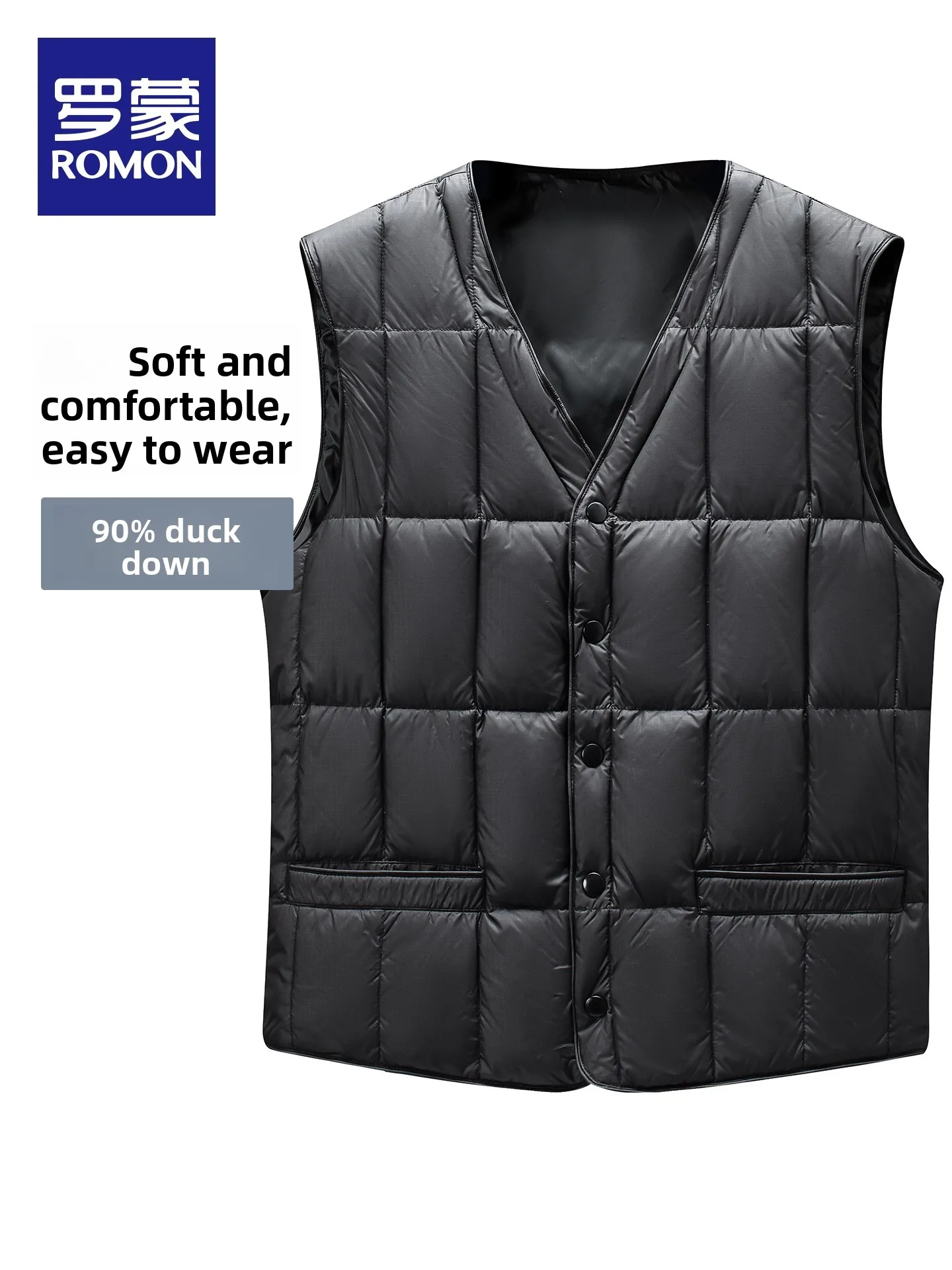 Lormen Men's Warm Short V-Neck down Vest 2026 Winter New Style Mid-Aged Dad Clothes Inner Wear Tank Top Polyester Fiber