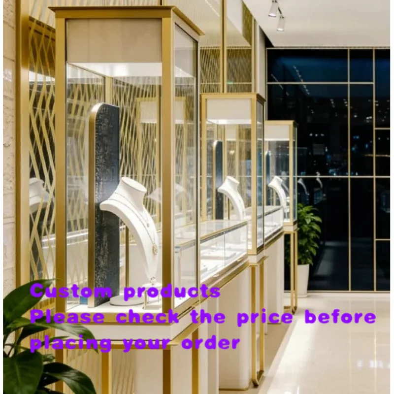custom.Luxury Tall Jewelry Display Cabinet | High Quality Color Metal Frame | Glass Showcase Built-in LED Showroom Ma