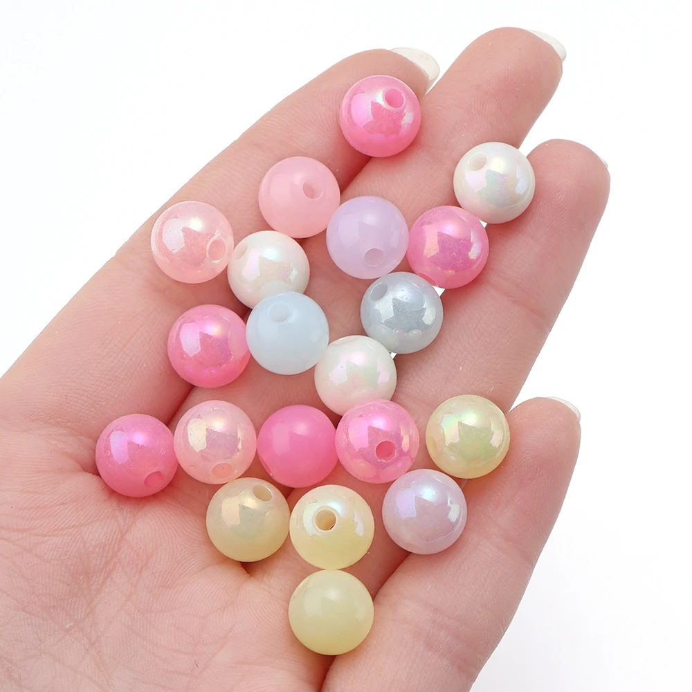 30-200pcs 8/10/12/14/16mm Pastel Color Electroplated Acrylic Jelly Beads Round Beads DIY Handmade Bracelet  Jewelry Accessories