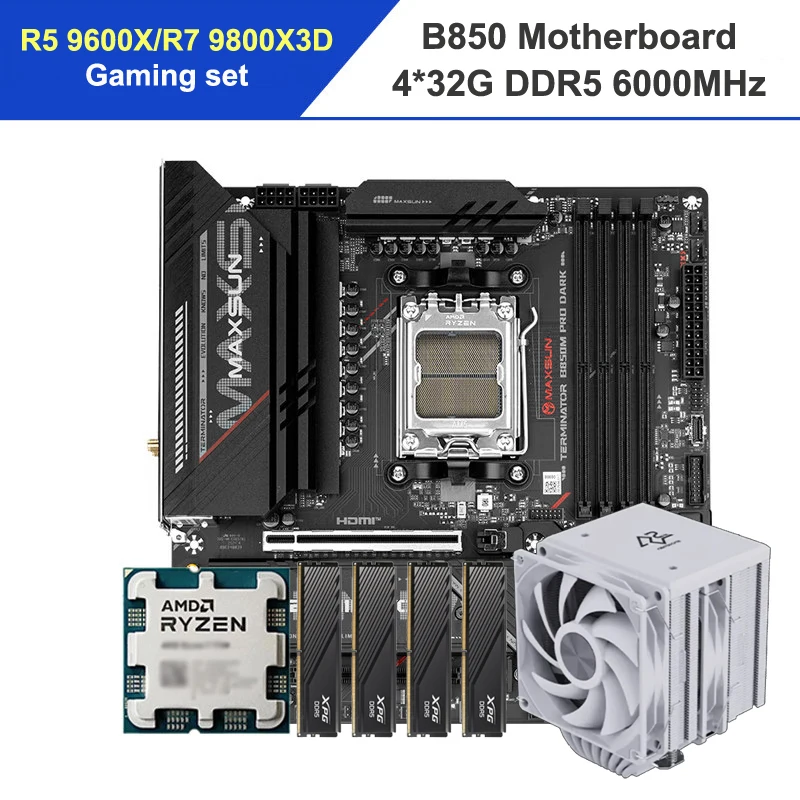 

Gaming B850 Motherboard Ryzen CPU R7 9800X3D R5 9600X Memory 4*32G 4*16G DDR5 6000MHz 8 Heatpipes CPU Cooler Video Game Computer