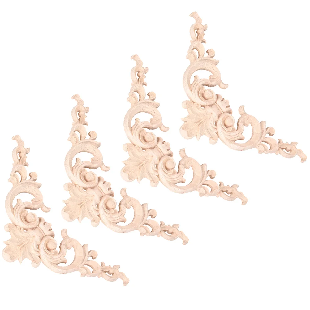 

4pcs Wood Carving Decorative Applique Unpainted Wooden Frame Cupboard Furniture Accessory Home Decor Wood Carved Onlay