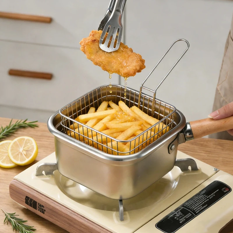 All-in-One Stainless Steel Multi-functional Portable Fry Pan Fryer Boiler Steamer Colander Food Storage Container For Kitchen