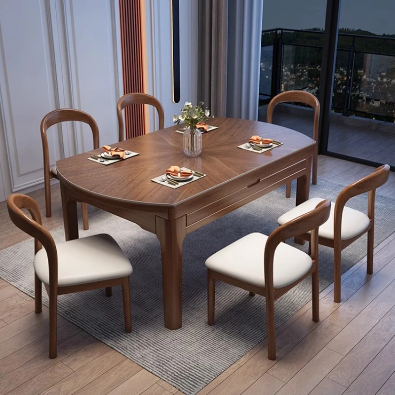 

Luxury Folding Modern Dining Table Turntable Wood Home Hall Dining Table Kitchen Extendable Muebles Para El Hogar Furniture