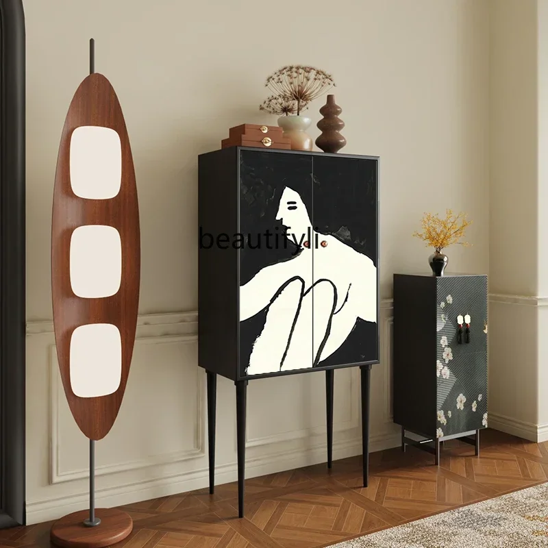 

ss K178 SS25 French medieval solid wood living room dining side locker multi-functional storage cabinet entrance high-footed cab