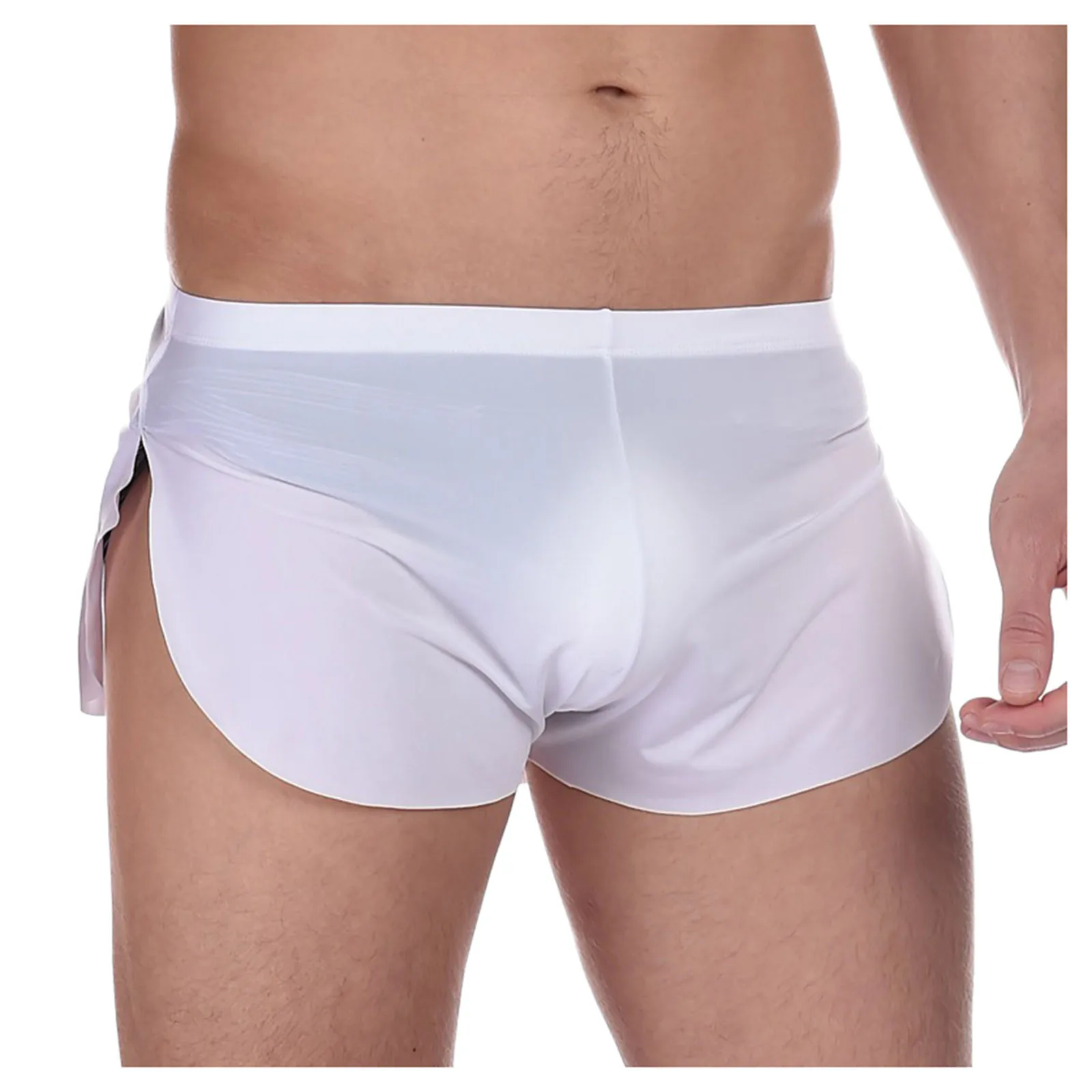 Men's Solid Color Lightweight Underwear Sexy See-throught Three-point Pants Home Comfy Summer Shorts