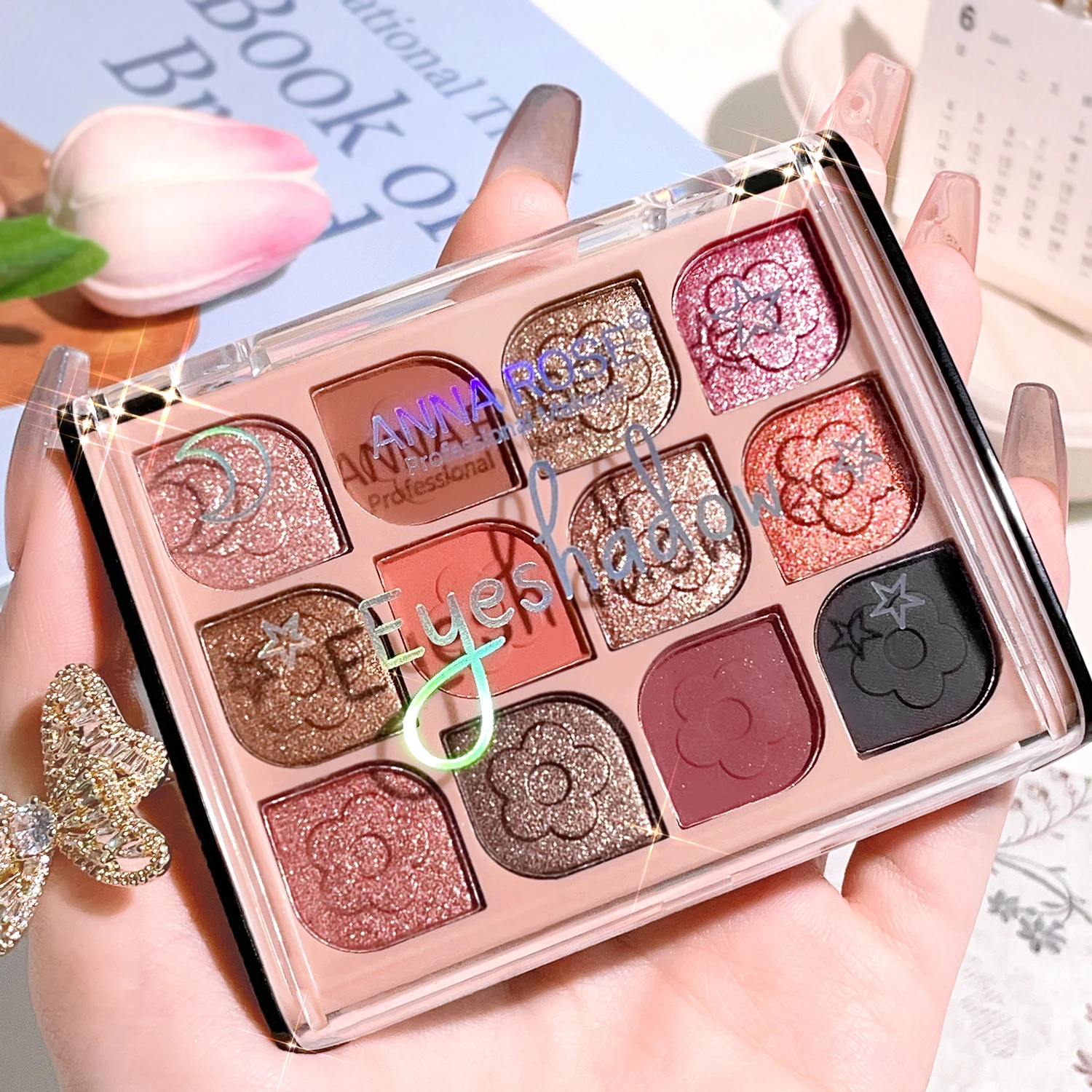 12-Color Eyeshadow Disc, Pearl Blush, High-gloss Grooming Aegyo Sal Integrated Eyeshadow Disc, Eyeshadow Makeup Disc.