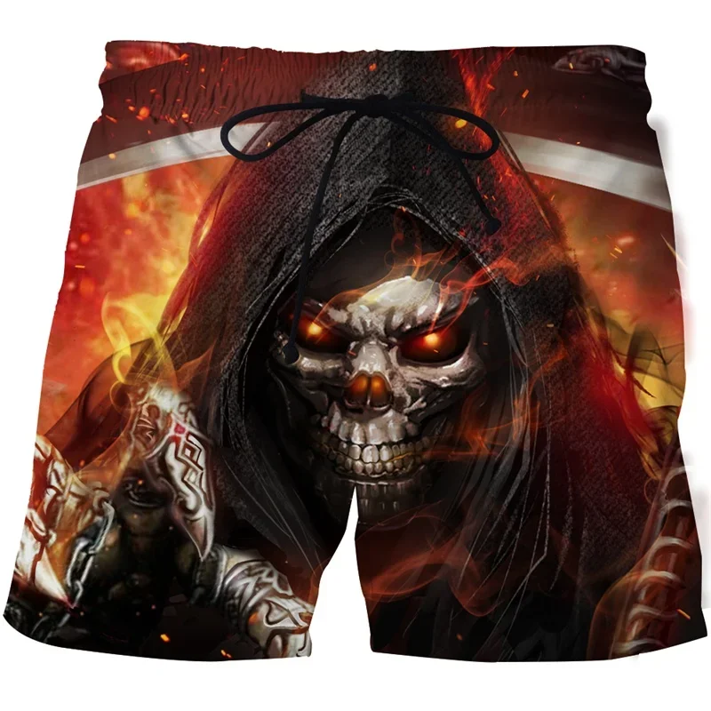 

Cool Skeleton Graphic Swim Trunk For Men Flower Skull 3D Printed Short Pants Summer Loose Harajuku Sport Street Board Shorts