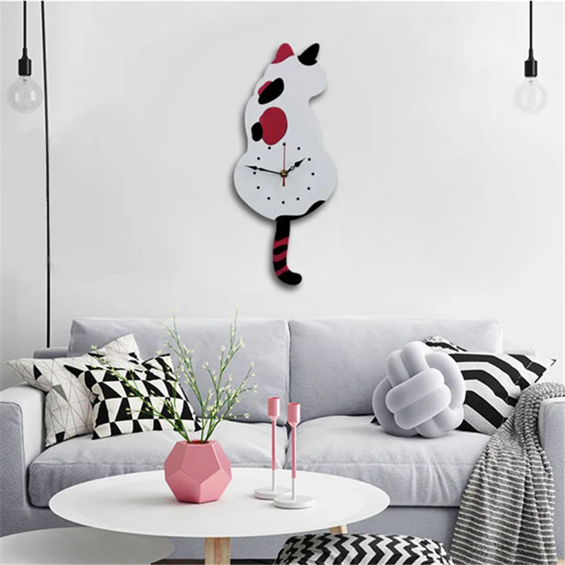 Cartoon Acrylic Art Clock Home Decoration Living Room Wagging Tail Cat Children\'s Room Creative