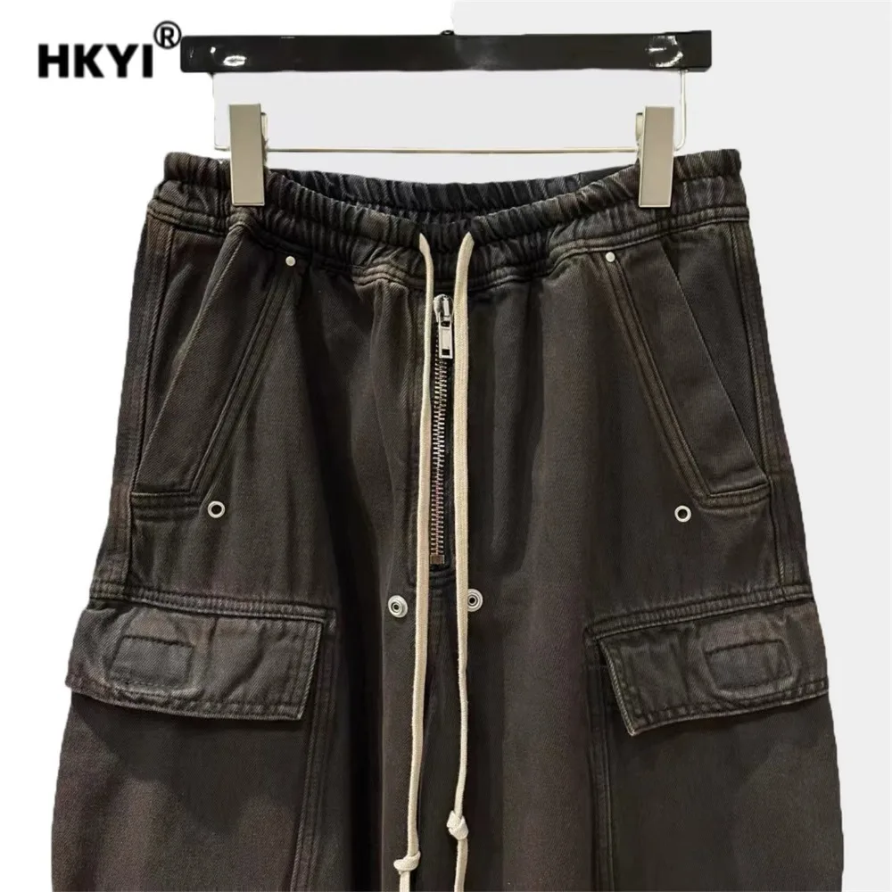 HKYI Men's workwear trousers denim pants, retro streetwear, tie dye, mop pants, wide leg pants baggy men pants