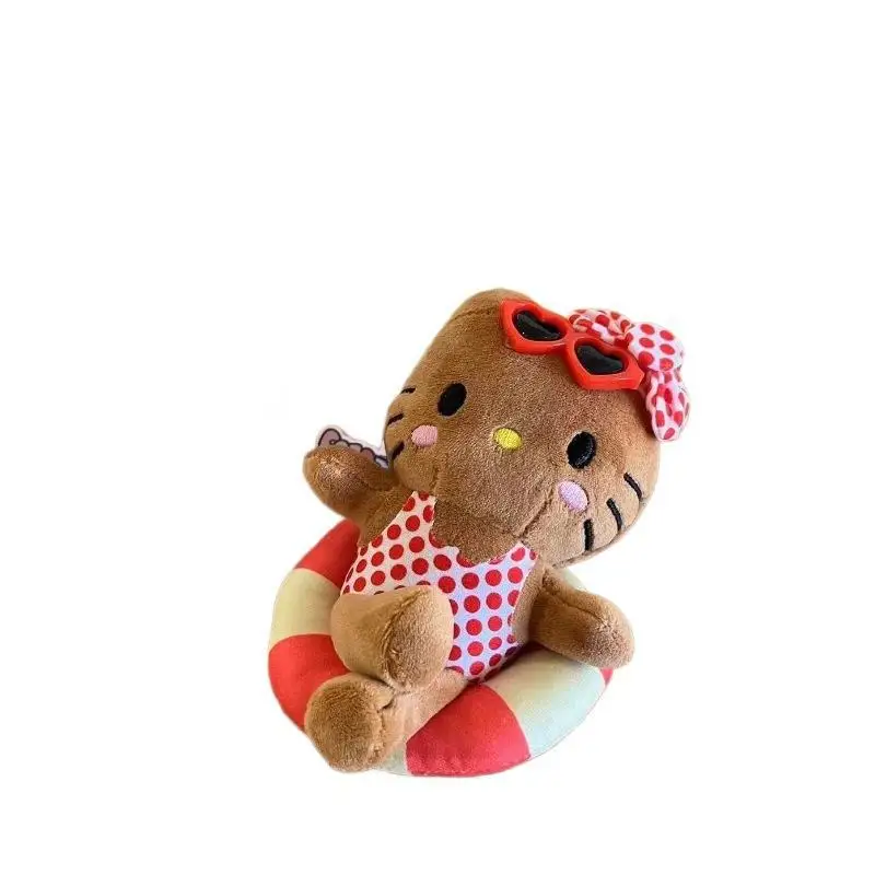 Hello Kitty Cute Black Skin Kt Cat Polka Dot Plush Doll Kawaii Swimming Circle Toy Fluffy Keychain Pendant Periphery Gift