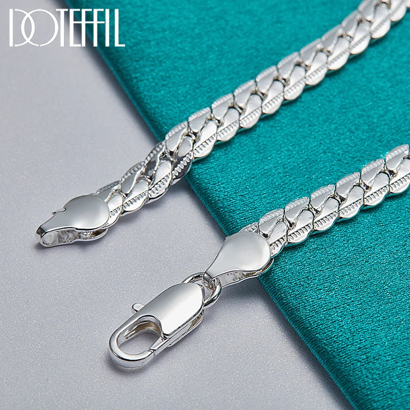 DOTEFFIL 925 Silver Bracelet 6mm 18/19/20cm Flat Side Chain Lobster Clasp For Woman Man Wedding Engagement Jewelry