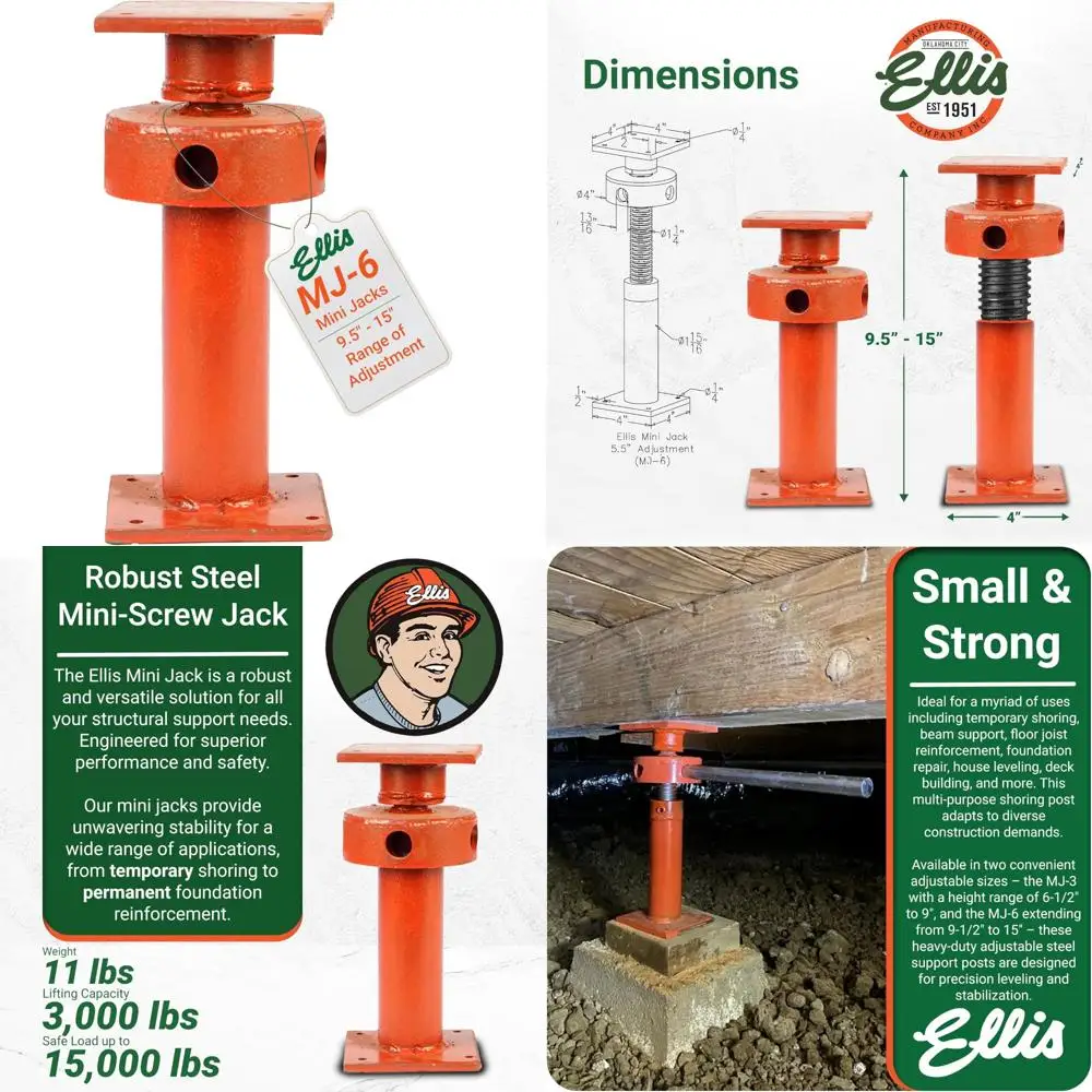 عمود مقبس لولبي صغير قابل للتعديل لكريم الأساس المنزلي وتسوية الأرضية ودعم الخرسانة - سعة 15000 رطلاً