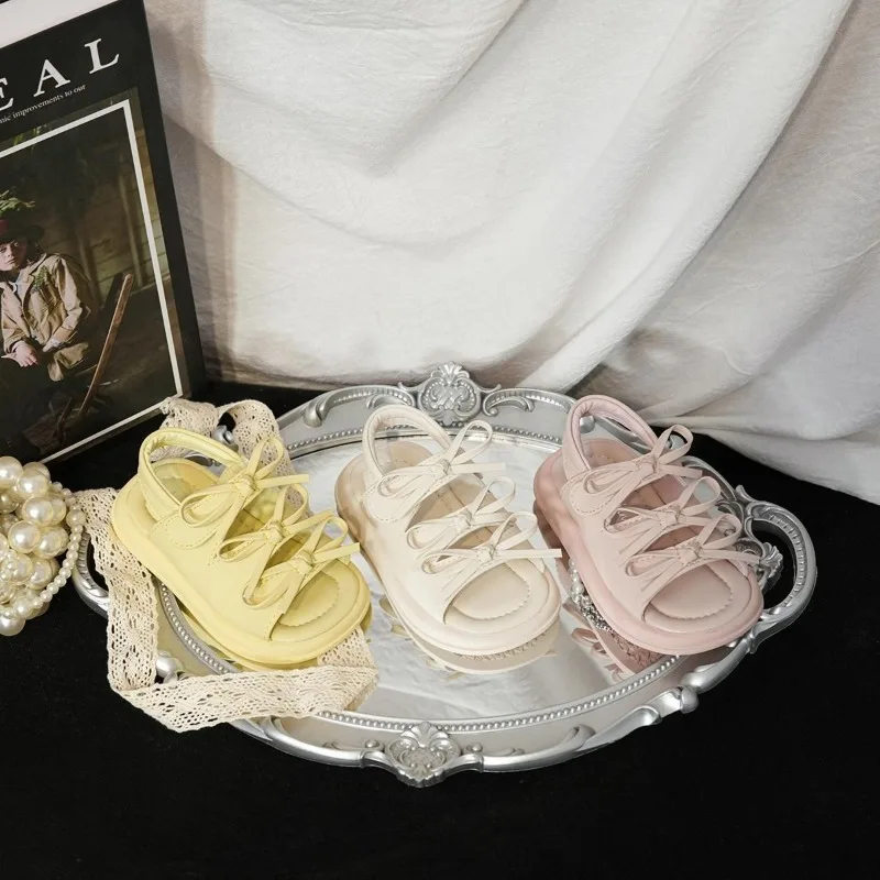 Girls Beach Shoes Soft Bottom Non-slip Girls Sandals Soild Color Versatile 2026 Summer New Children Casual Princess Shoes Trendy