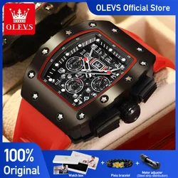 OLEVS Men's Watch Tonneau Wristwatch Quartz Hollow Out Watches Waterproof Stylish Design with Silicone Strap