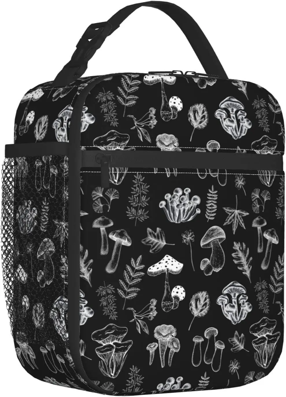 White Mushrooms Lunch Bag Double Insulated Leakproof Lunch Box Tote Bag Cooler with Side Pockets for Work Picnic Travel Camping