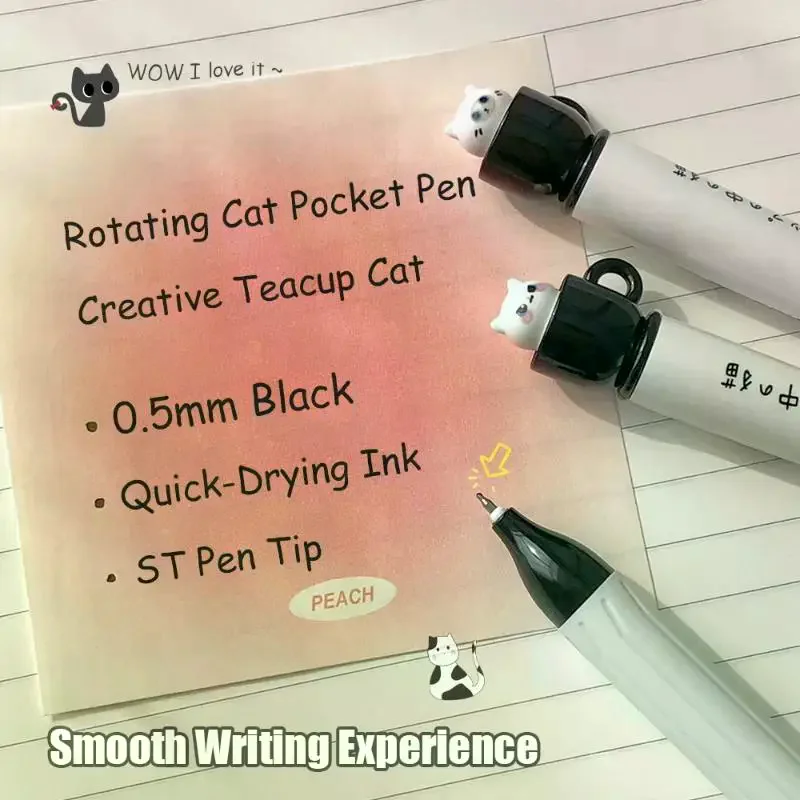 

Милые гелевые ручки с кошечками 0,5 мм, забавные ручки с животными, быстросохнущие, креативные вращающиеся карманные ручки с кошками для школы и офиса