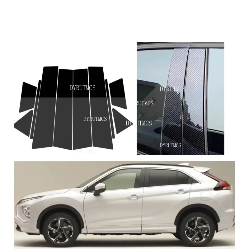 10PCS Glossy Black Pillar Post Sticker Cover Fit For Mitsubishi Eclipse Cross 2018-2021 Silver Carbon Door Window Column BC Trim