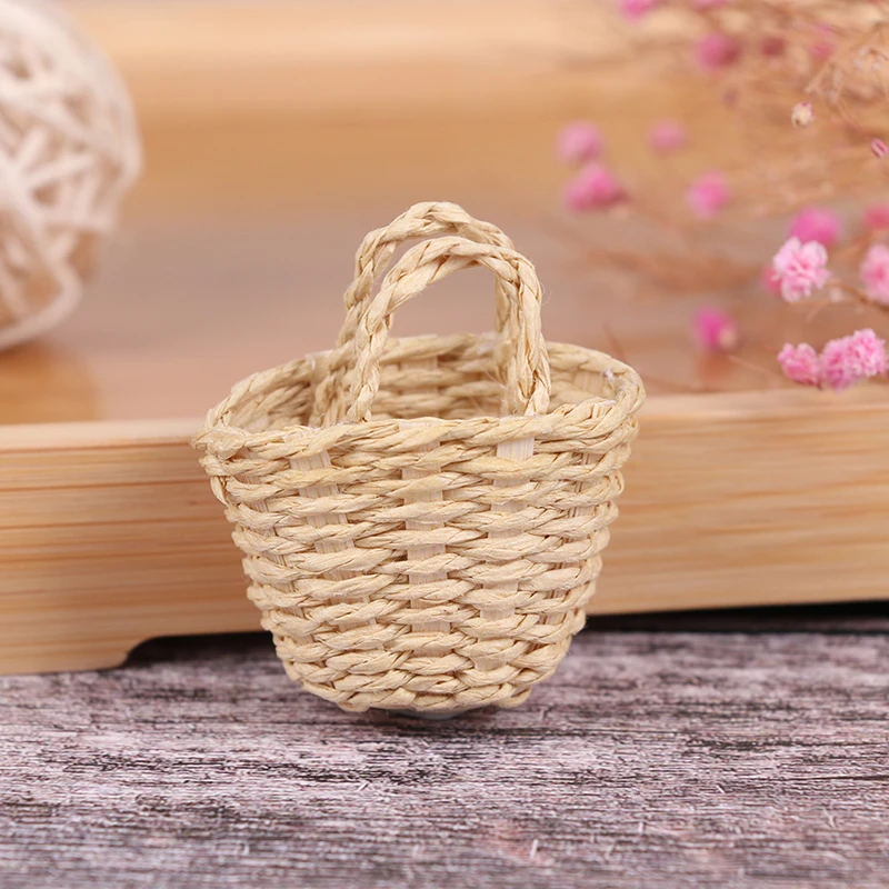1Pc Dollhouse Miniature Rattan Weaving Storage Basket 1:12 Mini Simulation Hand-woven Doll House Decor Basket Accessories