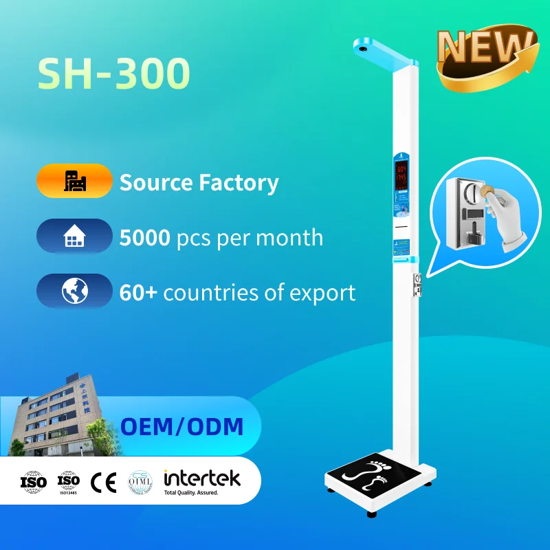 6.5 Inch Led Screen Coin Operated Ultrasonic Height Weight Bmi Scale With Printer