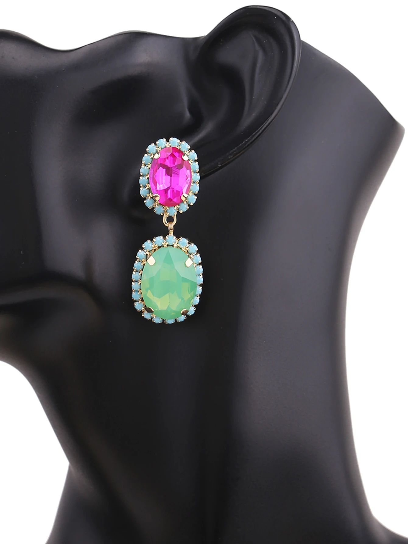 Elegant pendant oval women's Drop earrings sparkling glass rhinestone copper pointed inlaid party  earrings innovative earrings
