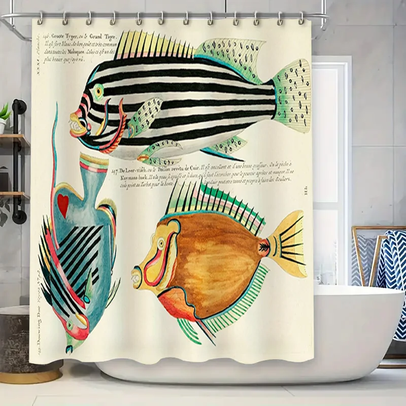 

Artistic Fish Shower Curtain Set Stylish Colorful Bath Decor for Your Home Quick Dry Polyester Fabric with Printed Design Perfec