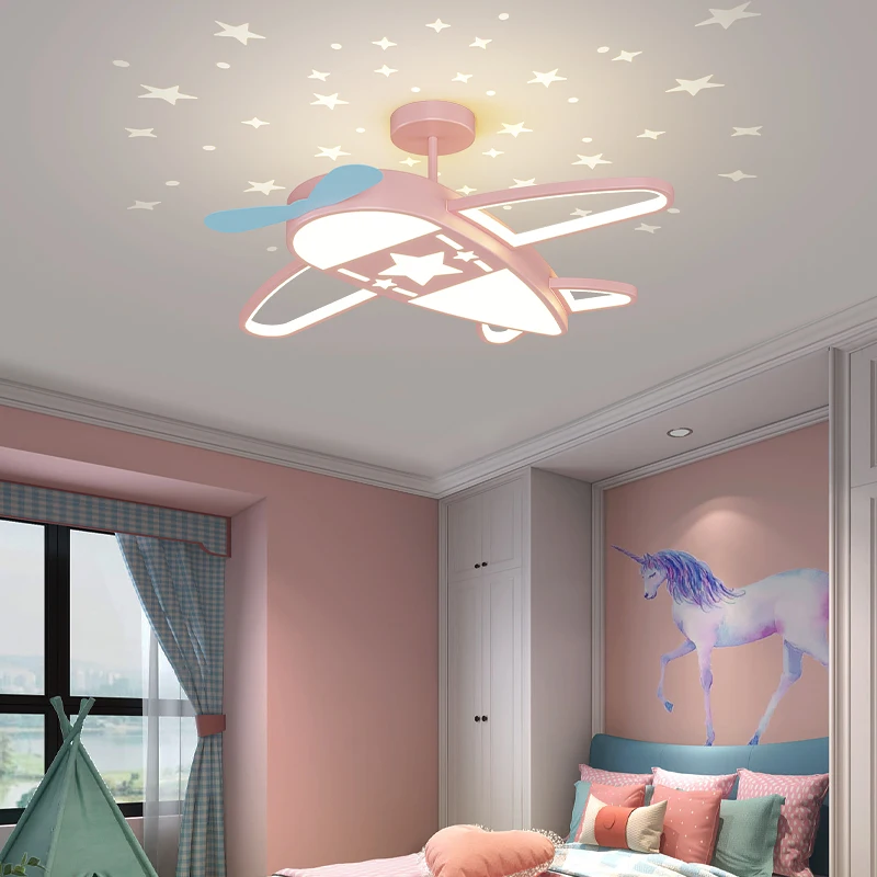 Airplane Chandelier for Children Starry Night Pendant Lamp Blue Aircraft Girls Boys Bedroom Study Ceiling Lamp Люстра Потолочная