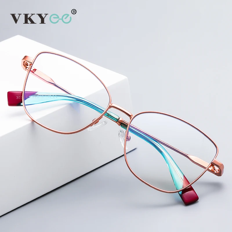 

VKYEE Alloy Anti Blue Light Blocking Reading Glasses for Women Computer Glasses Frames CR39 1.56 Myopia Prescription Eye Glasses