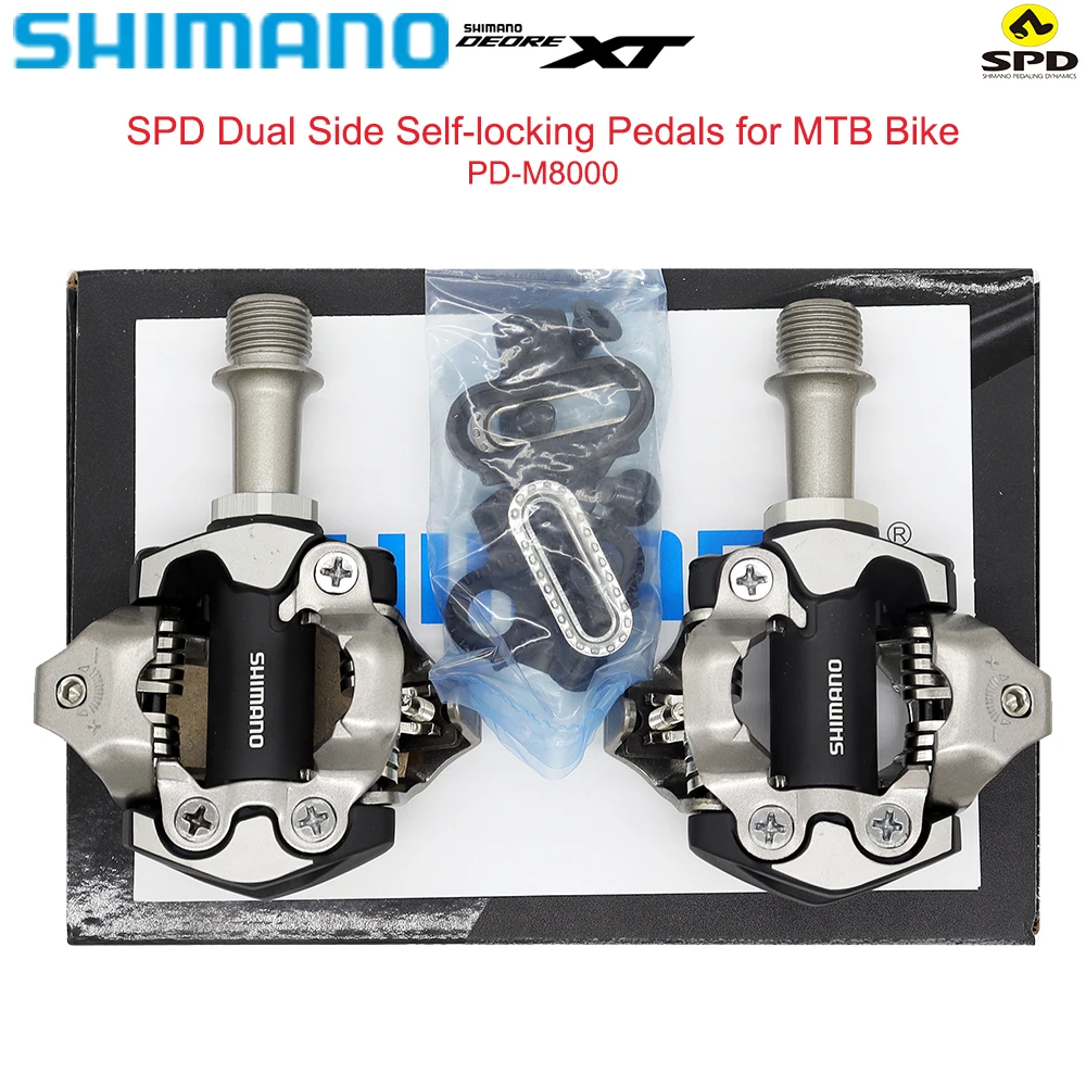 

Педали SHIMANO DEORE XT SPD PD-M8000 для горного велосипеда, двухсторонние, самоблокирующиеся, большая платформа, для пересеченной местности, оригинальные гоночные