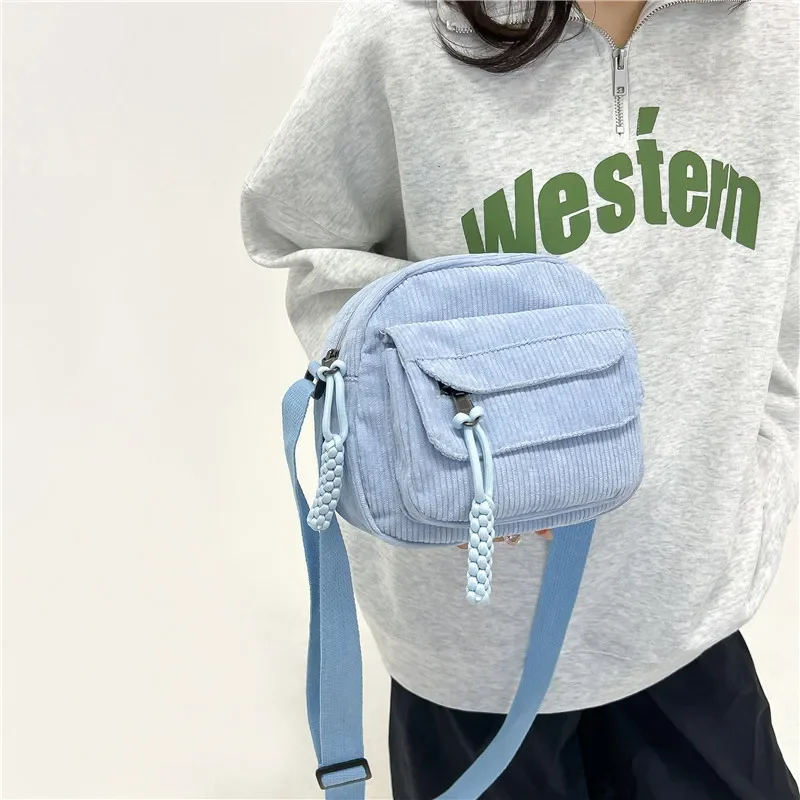 Fashion Mini Mobile Phone Bag High Quality Solid Color Corduroy Women Crossbody Bag New Shoulder Student Small Square Bag Women