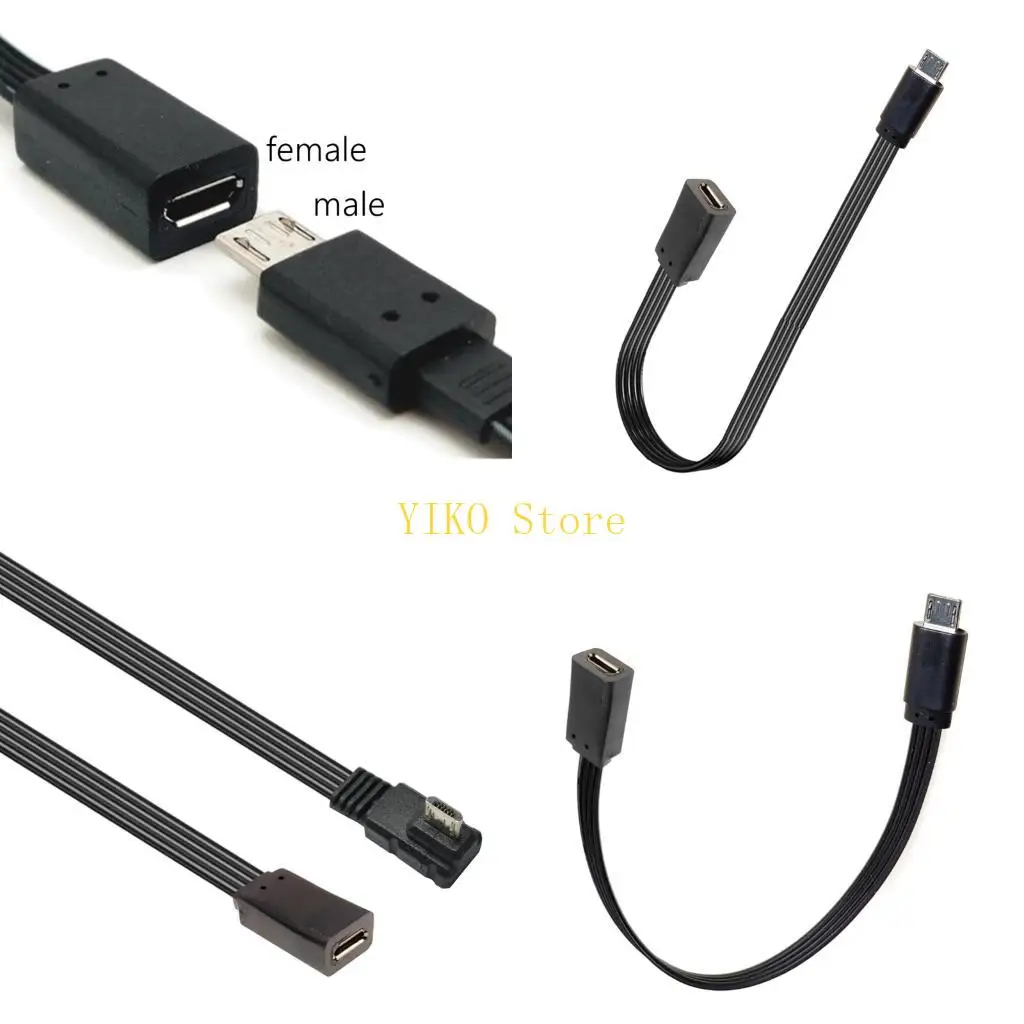 K32C 90 Degree Angled Microed USB Extension Cable Flat Silicone Charging Data Cord For Smartphones Tablets Cameras