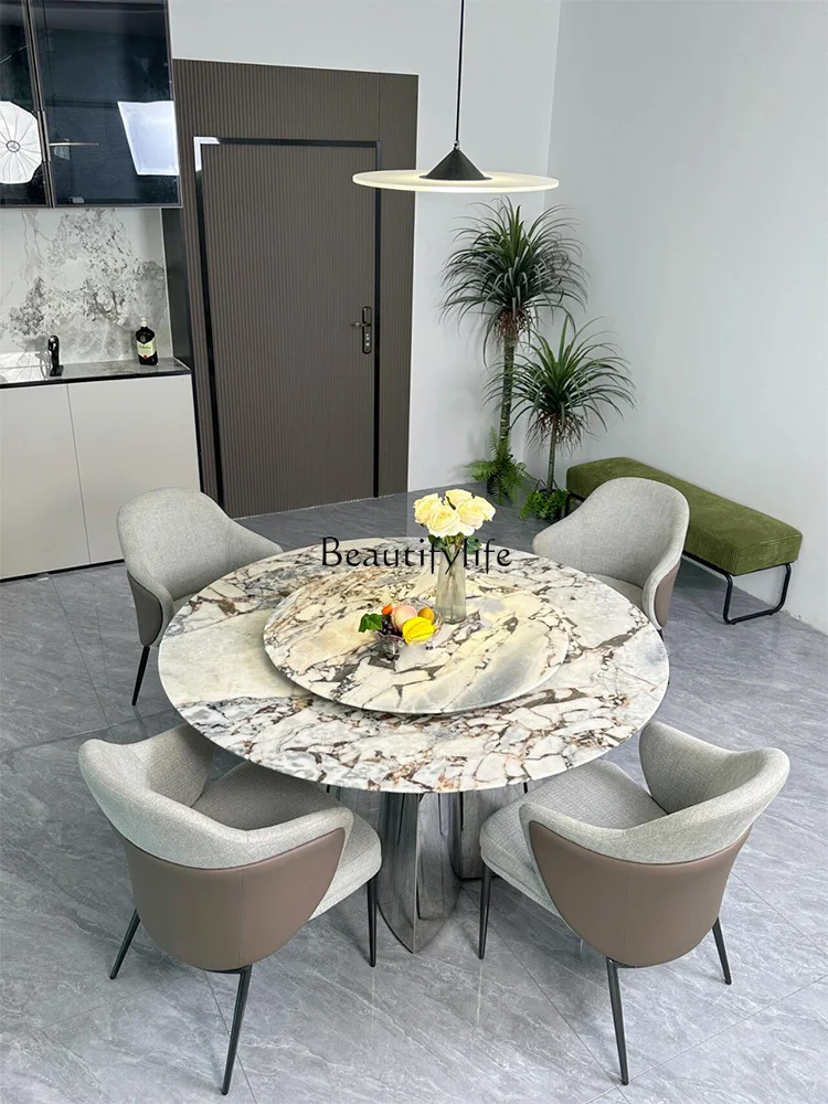 

Natural marble dining table Light luxury round stone table